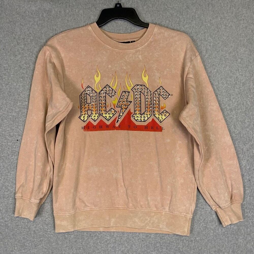 ACDC Women's Medium Brown Pullover Oversized Highway to Hell Sweater Crewneck